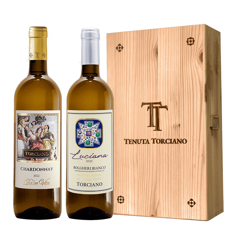 2022 Torciano bottled Chardonnay "Dolce Vita", Vermentino "Bolgheri”, Tuscany - Wooden box included