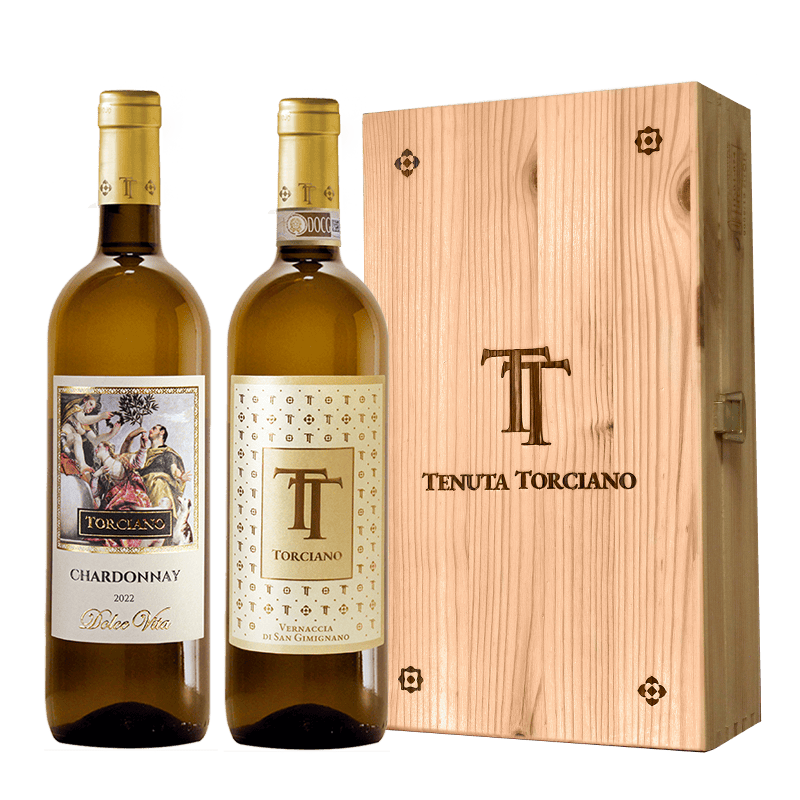 2022 - 2022 Torciano bottled Chardonnay "Dolce Vita", Vernaccia "Monogram TT Collection”, Tuscany - Wooden box included
