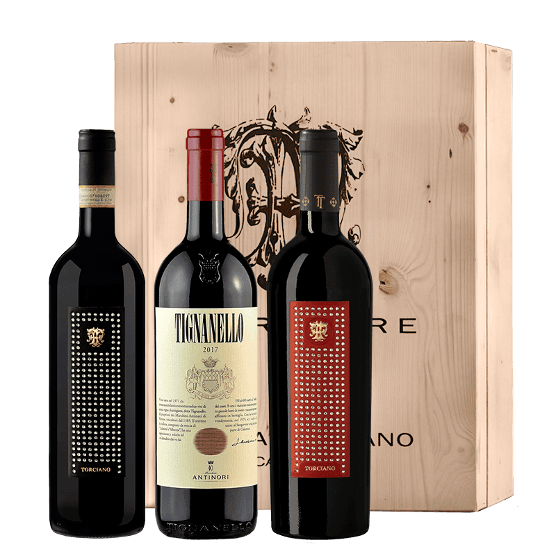 2019 Tignanello , 2020 Bolgheri "Gioiello" , 2016 Brunello "Gioiello" Including wooden case