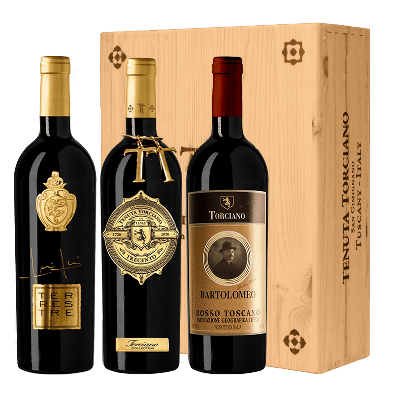 Torciano Best Selection  - 2016 - 2011 - 2018 Terrestre, Trecento, Bartolomeo  Including wooden case