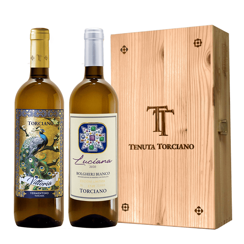 2021 - 2020 Torciano bottled Vermentino "Peacock", Bolgheri "Luciana", Tuscany - Wooden box included