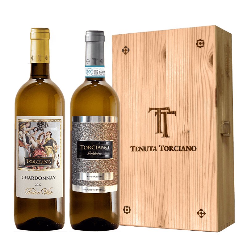 2022 - 2020 Torciano bottled Chardonnay "Dolce Vita", Pinot Grigio "GoldVine”- Wooden box included