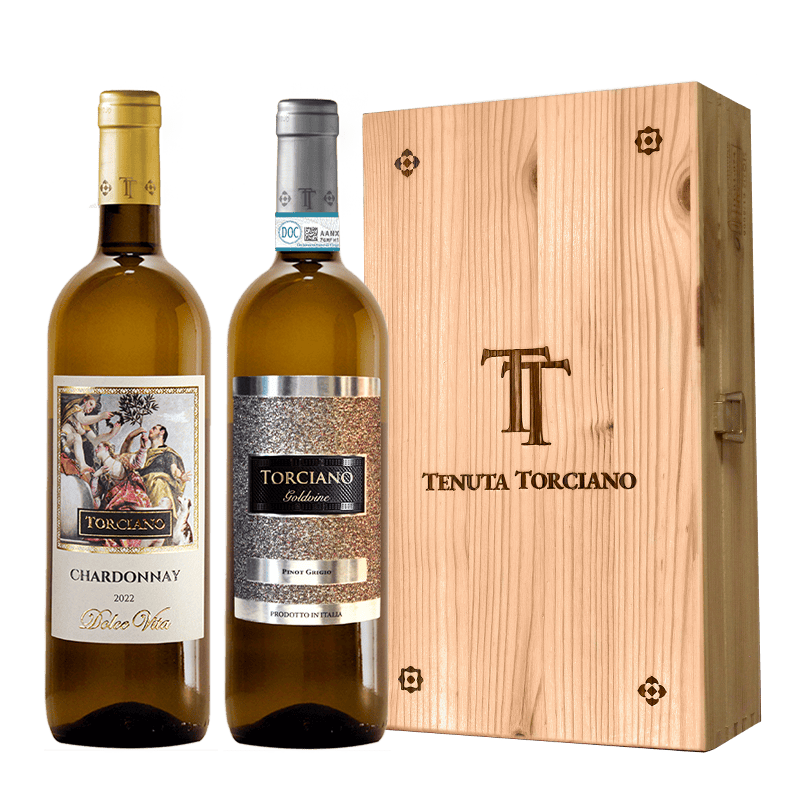 2023 - 2020 Torciano bottled Chardonnay "Dolce Vita", Pinot Grigio "GoldVine”- Wooden box included