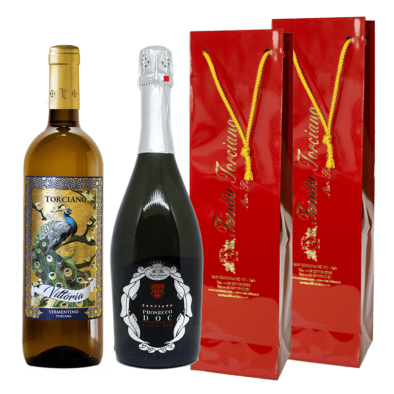 2021 - 2022 Torciano bottled Vermentino "Peacock", Prosecco – Gift bags included