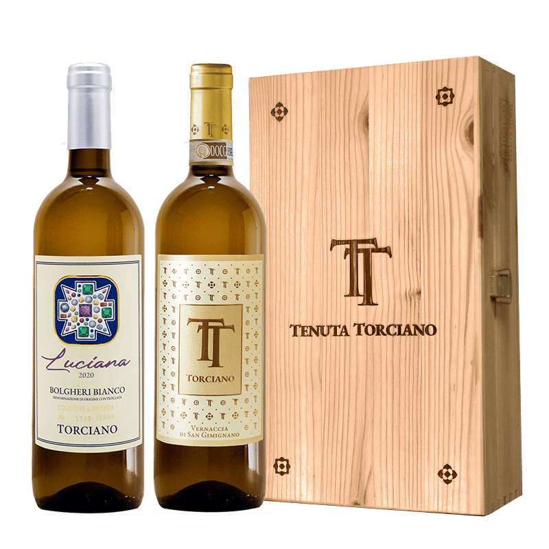 2022 Torciano bottled Bolgheri "Luciana", Vernaccia “Monogram” Tuscany - Wooden box included