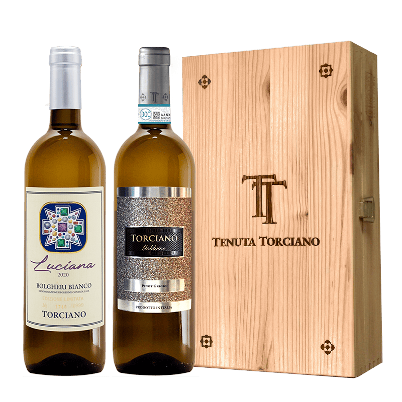 2020 - 2020 Torciano bottled Bolgheri "Luciana", Pinot Grigio “Goldvine” - Wooden box included