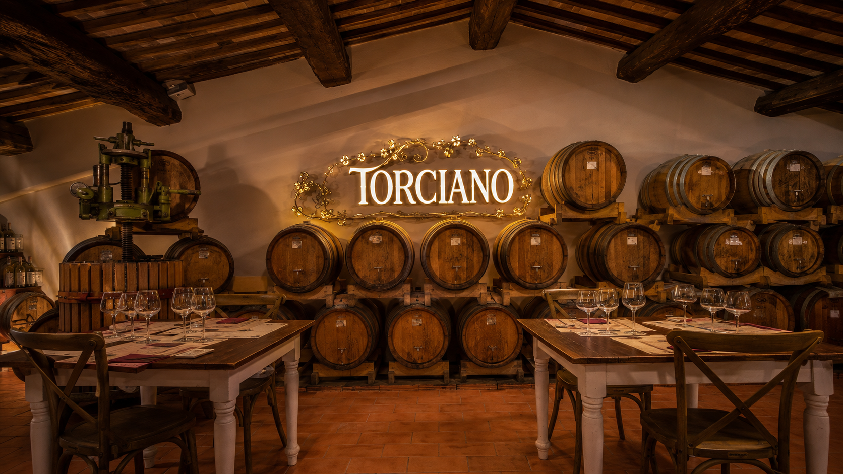 Vinsantaia with barrels at Tenuta Torciano